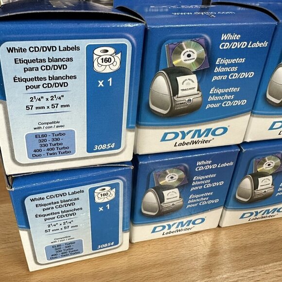 Lot Of 6 DYMO CD/DVD LABELS WHITE 30854 LABELWRITER 2-1/4" 57mm 320 SANFORD - Picture 2 of 4